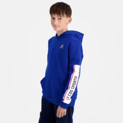 SWEAT LE COQ SPORTIF A CAPUCHE JUNIOR TRICOLORE -Équipement De Tennis 2310045 bleu 4